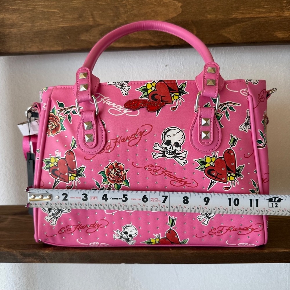 Ed Hardy Pink Skull Heart Thermal Lunch Tote Bag Rhinestone Y2K NWT Insulated - Picture 6 of 16